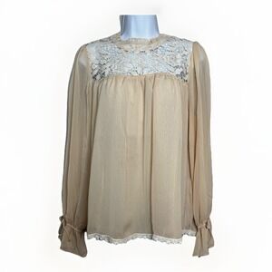 Hayden Lace Sheer Chiffon Blouse Womens L Cream Romantic Boho Fairy Coquette NWT